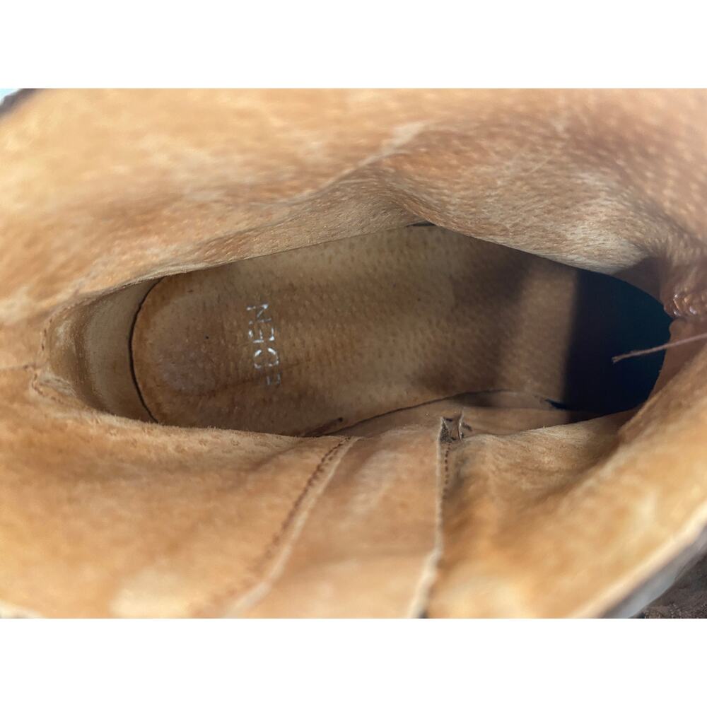 Eden women 7 brown suede western bootie slip on heeled round toe ankle boots - Picture 6 of 6